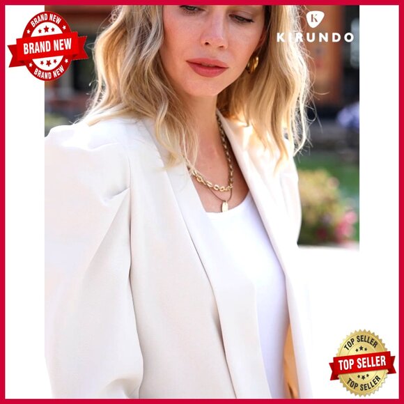 Puff Sleeve Blazer with Pockets, Open Front, Work Office Casual - Picture 7 of 7